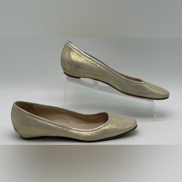 Jimmy Choo Shimmering Ivory Golden Ballet Flats Size 8